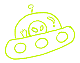 A friendly alien waving from a flying saucer